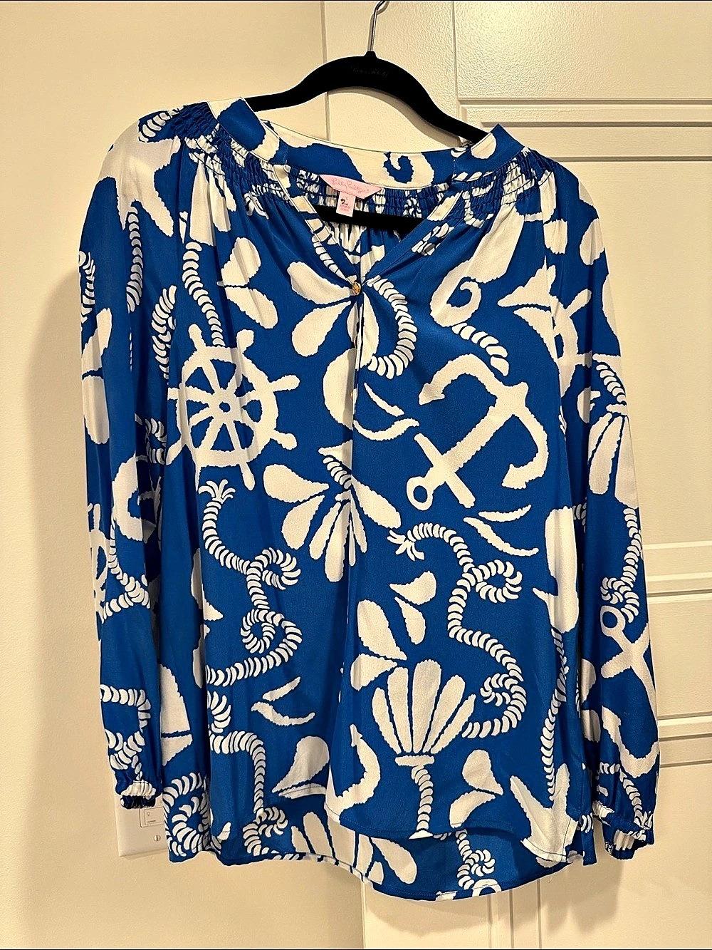 Lilly Pulitzer Elsa Top Blue & White Printed Blouse Size 2